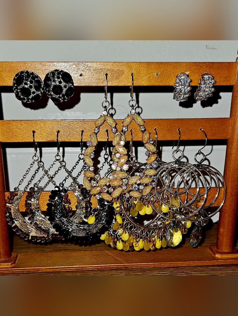 Vintage & Boho Statement Earring Lot - Rhinestone Teardrops, Chandelier Hoops